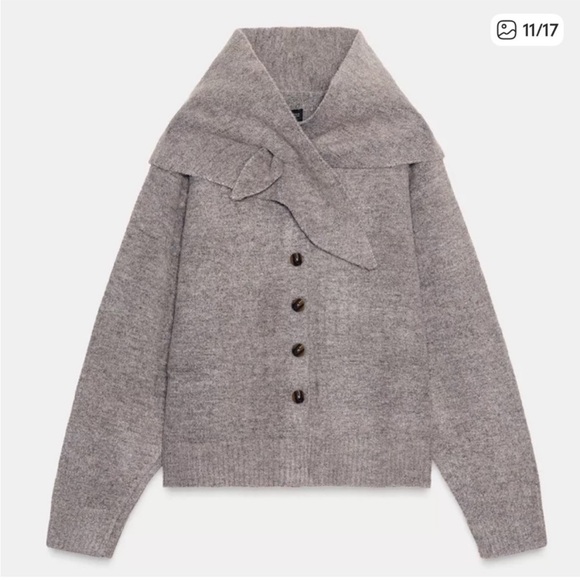 Zara scarf knit cardigan gray - Picture 4 of 9